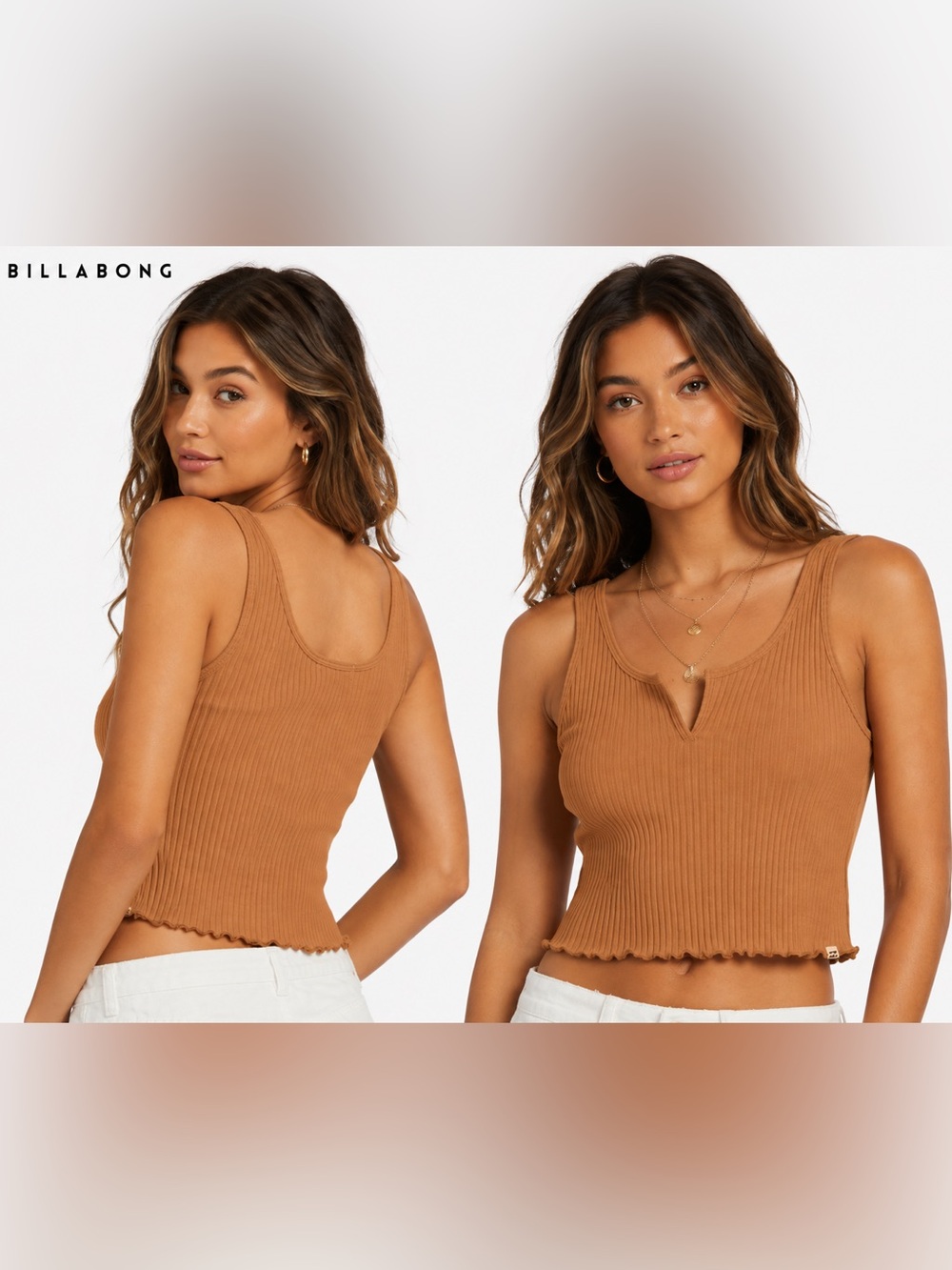 Billabong Ribbed Cropped Tank Top Brown Caramel NWT Multiple Sizes